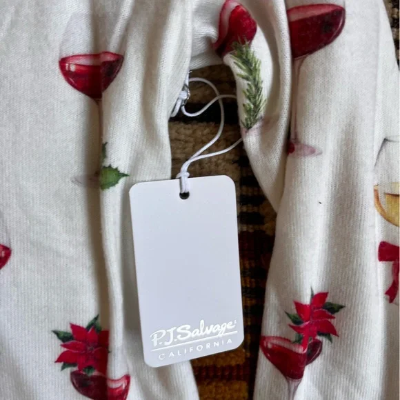 P.J. Salvage Wine Print Pajama Set - shorts + long sleeve top - Picture 6 of 7